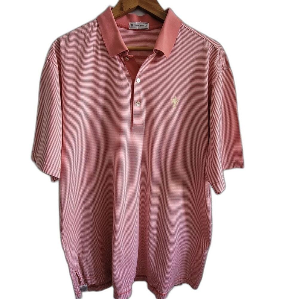 Peter Millar Mens Short Sleeve Pink Striped Pink Polo shirt Size XXL